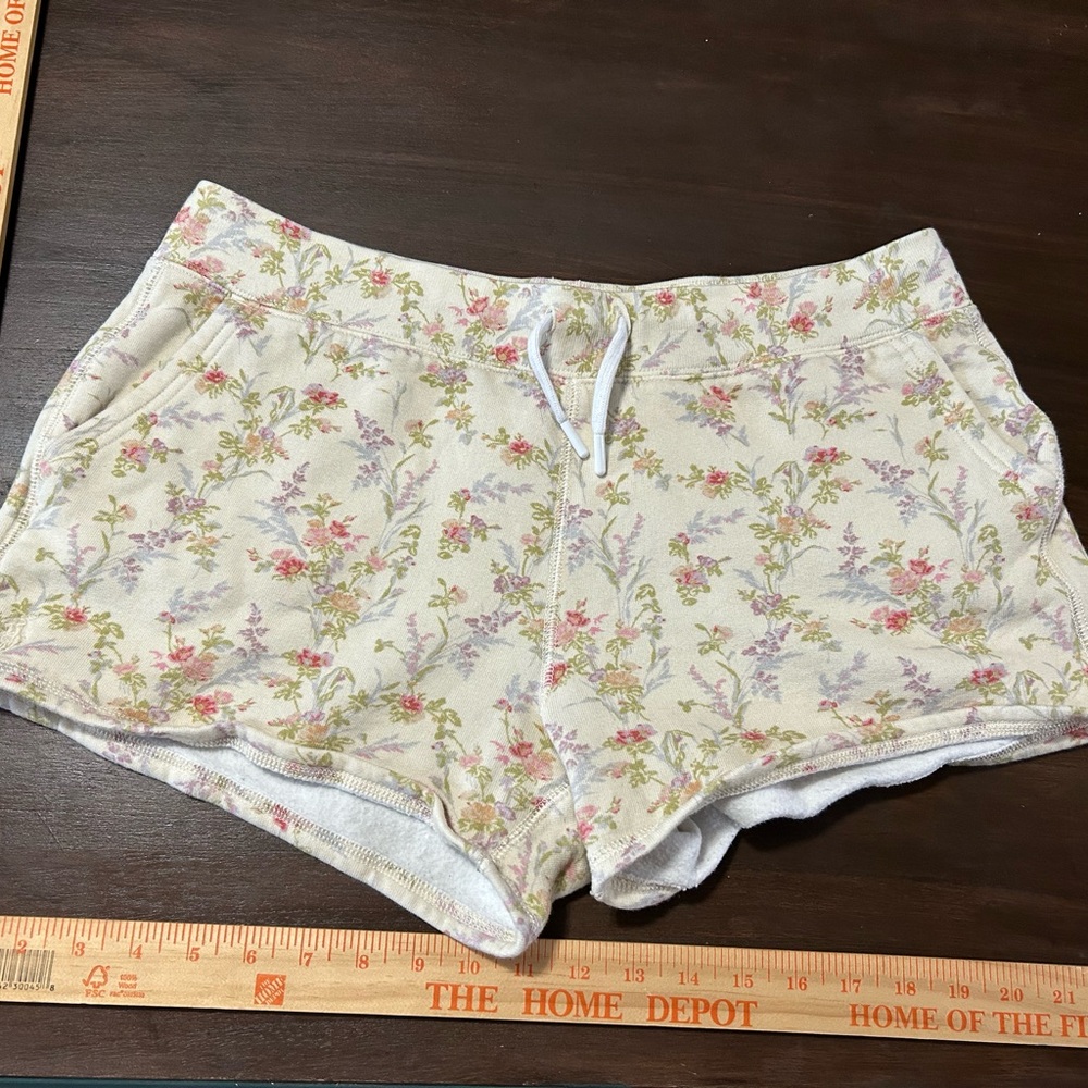Polo by Ralph Lauren Cream Floral Knit Drawstring Athletic Shorts